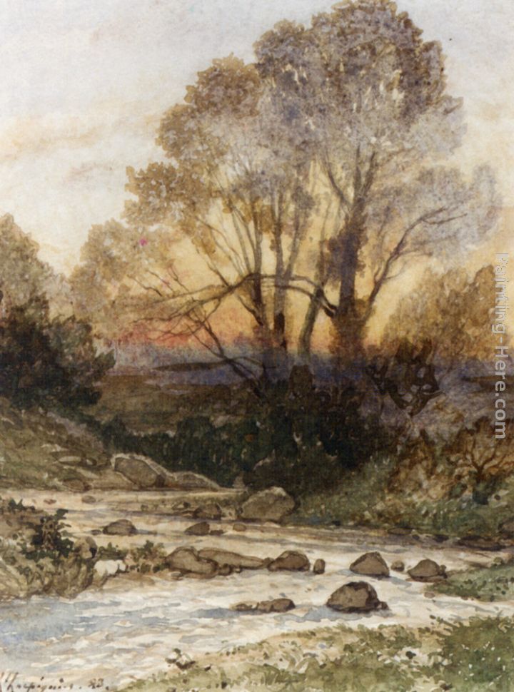 A Rocky Landscape with a Torrent of Water painting - Henri-Joseph Harpignies A Rocky Landscape with a Torrent of Water art painting